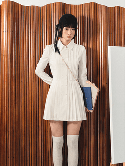 [LaLuneDuCiel] Double-Breasted Pleats Shirt Dress