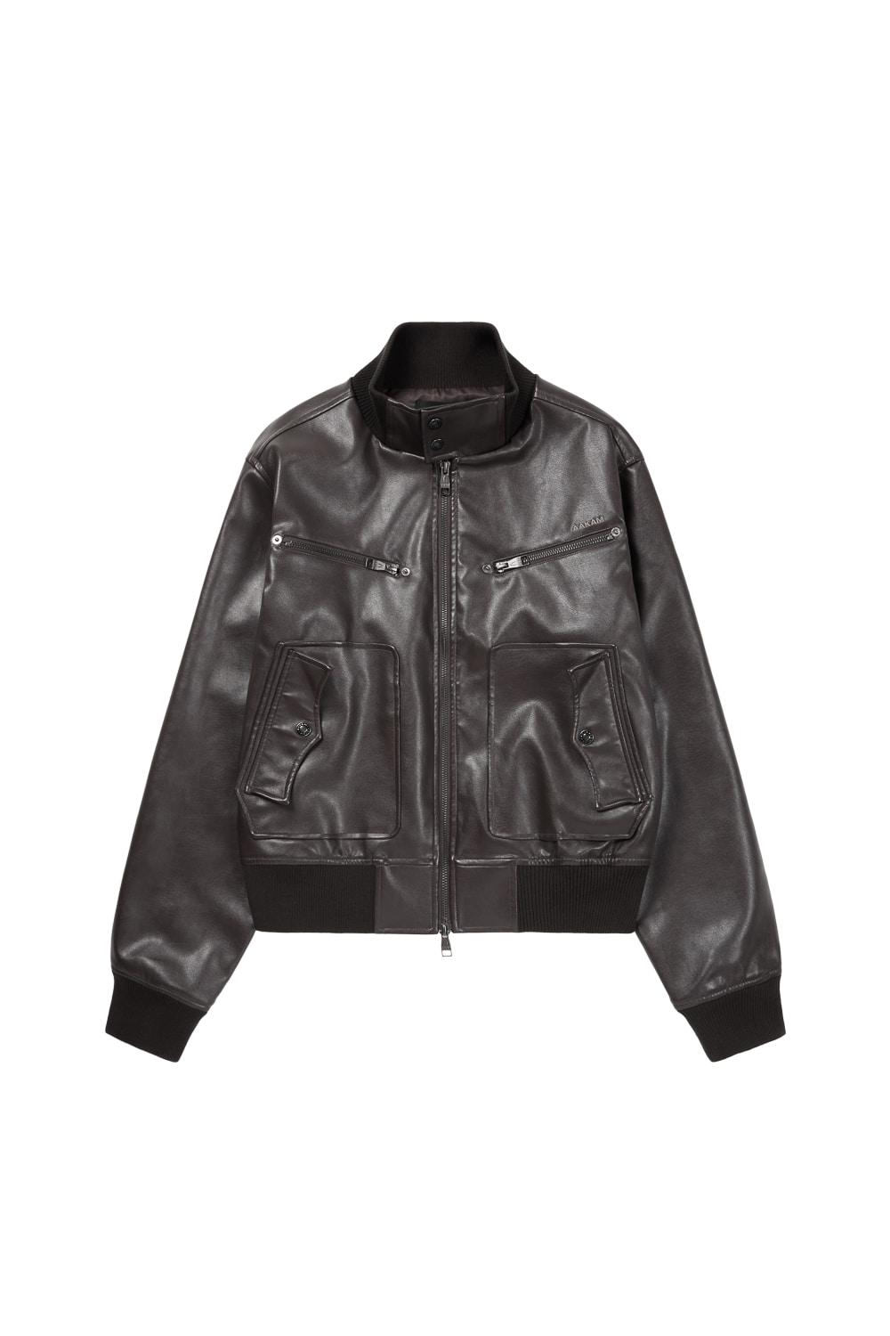 [09.10 예약 배송] High-Neck Leather Jacket (Brown)