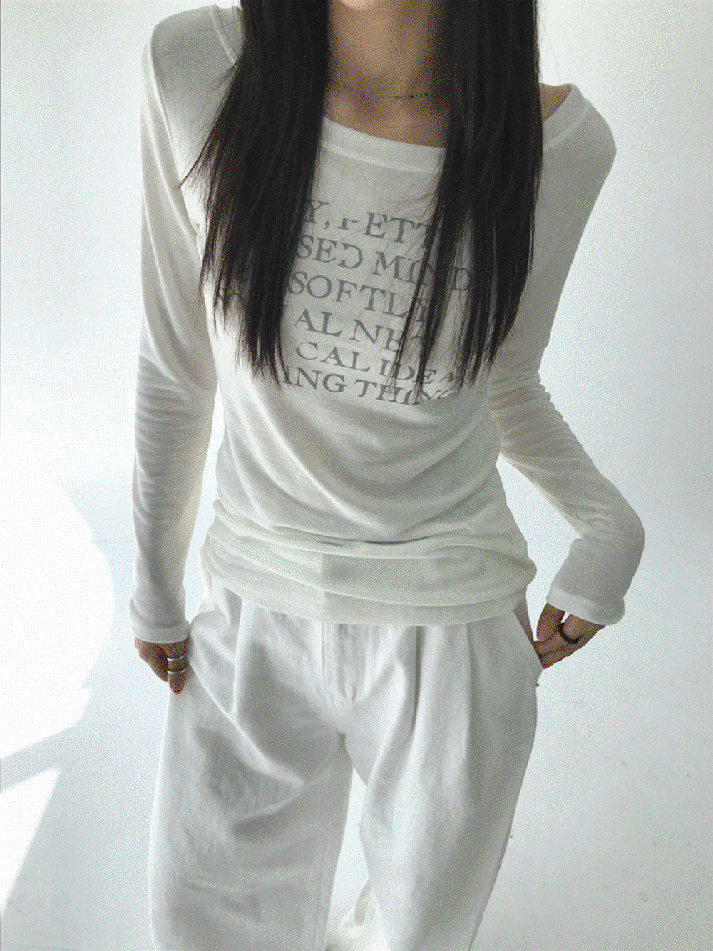 마인 보트넥 레터링 티셔츠