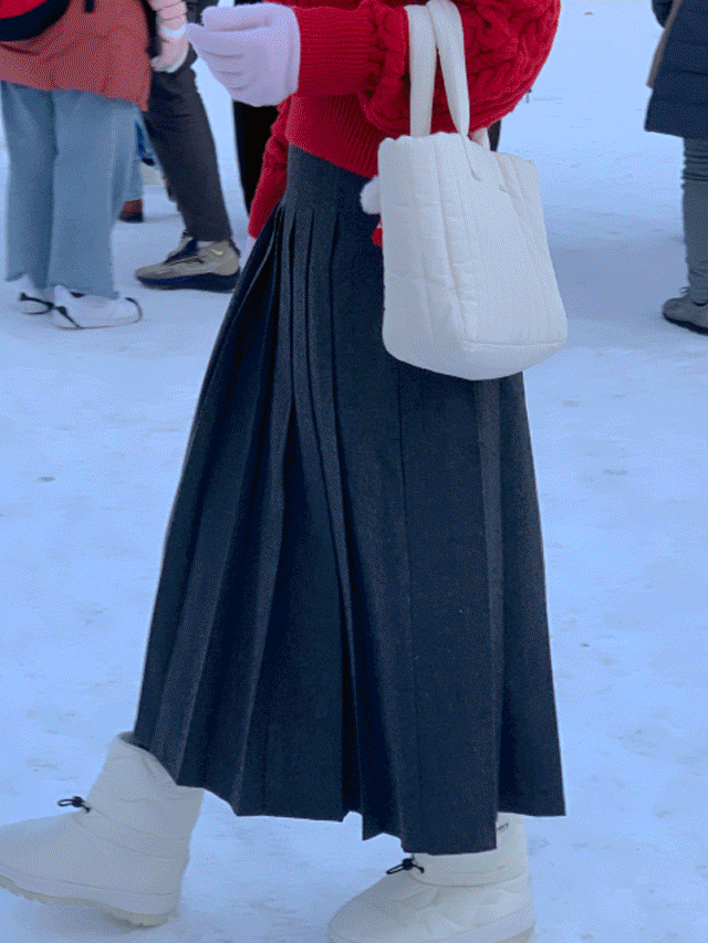 페이스 울스커트 플리츠 주름 a라인 롱 스커트 (차콜)