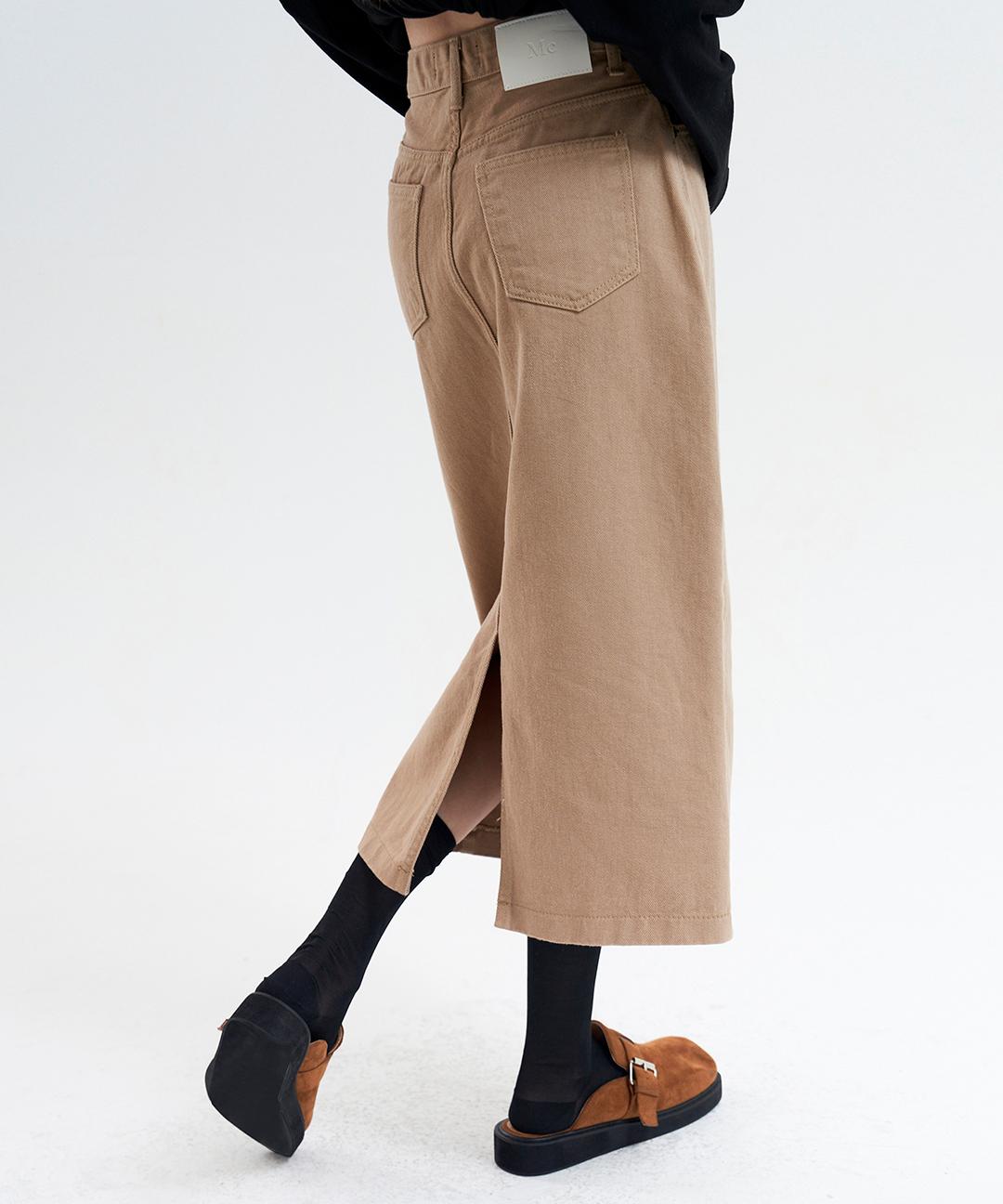 밀리언코르 8179 h라인 뒷트임 베이지 코튼 롱 스커트