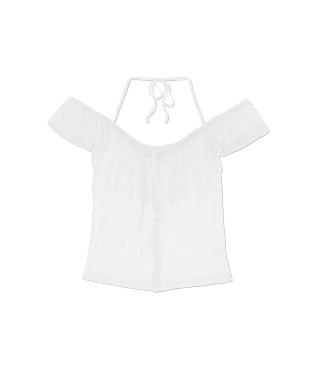 로제프란츠 Shirring Halter Off Shoulder T-shirt [White]