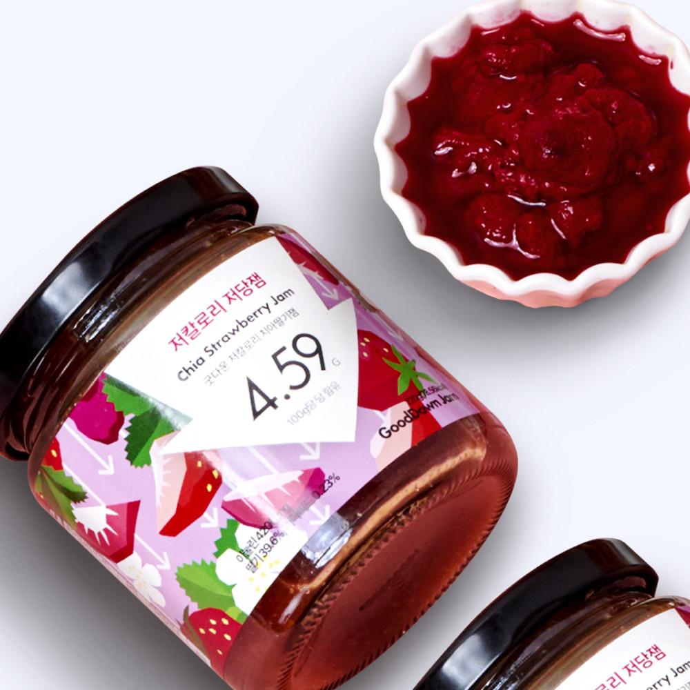 굿다운 1/9 저칼로리 저당 치아딸기잼, 서울어워드수상 당뇨와건강몰입점 스테비아잼 무설탕잼