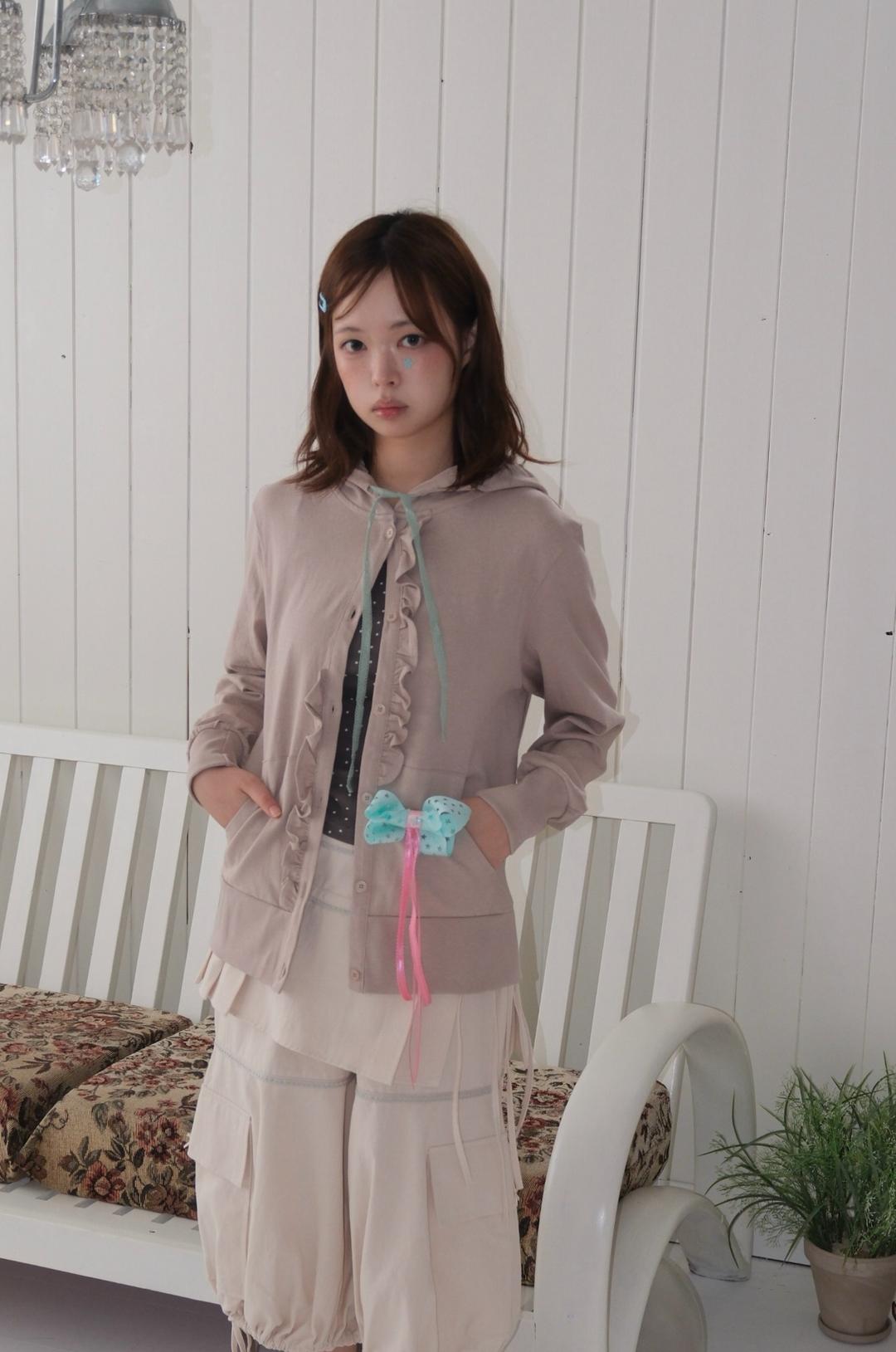 Ruffle Hoodie Cardigan - 2colors