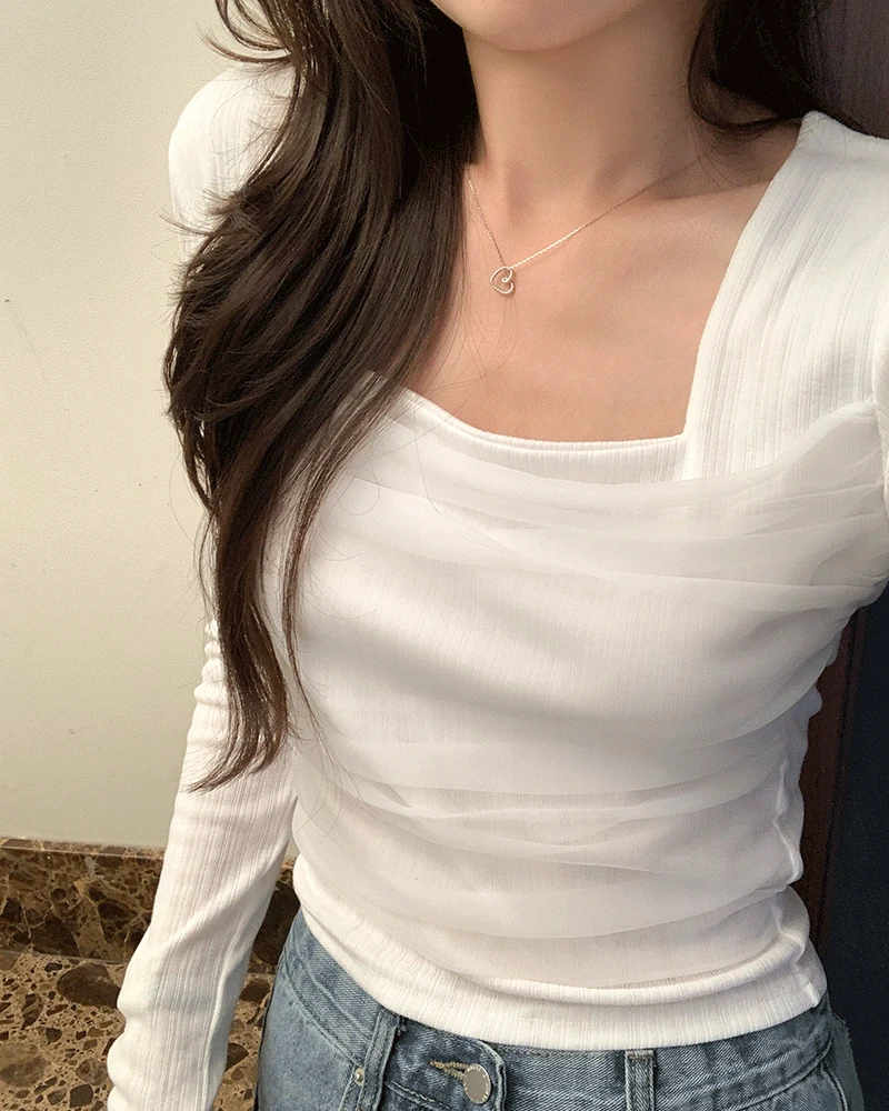 [슬림핏💗/데이트룩] 로망 쉬폰 레이어드 티셔츠