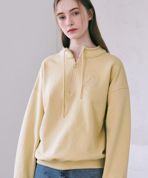 HIGH NECK HALF ZIP UP SWEATSHIRT SOFT YELLOW