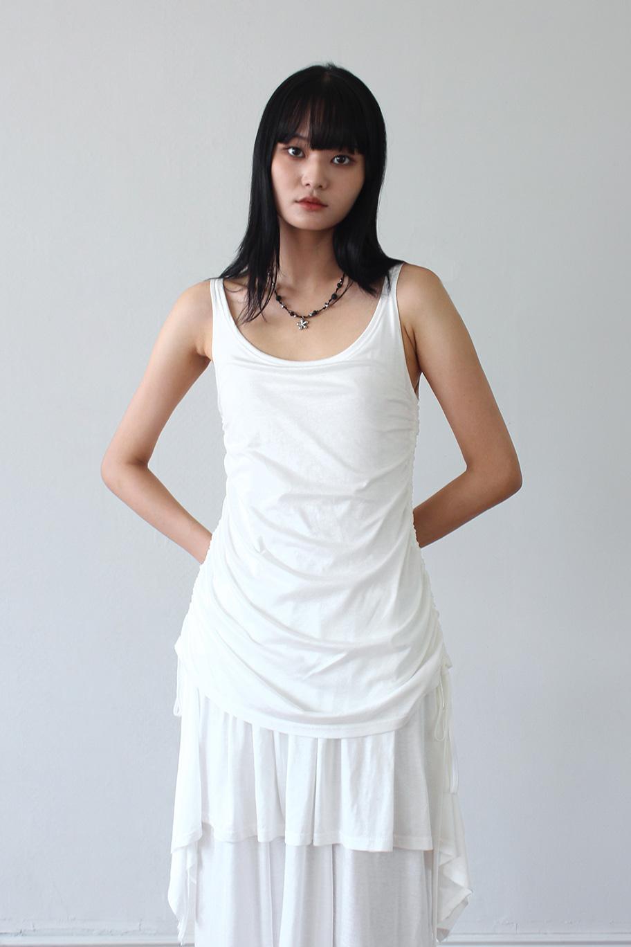 Flare Shirring Layered Dress_IVORY