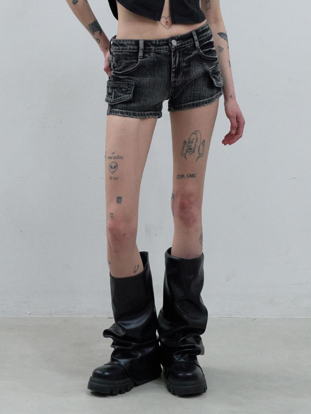 VINTAGE WASHING DENIM SHORTS [BLACK]