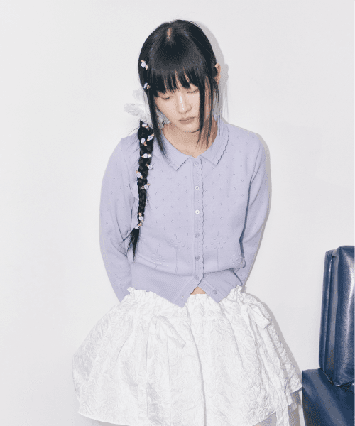 Frill Punching Knit Cardigan (lavender)