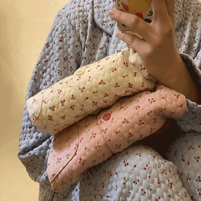 [44-66size]누빔 앵두 긴팔 잠옷 홈웨어 파자마파티 생일선물 트윈룩