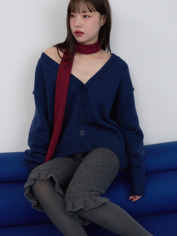 ribbed knit long scarf - wine