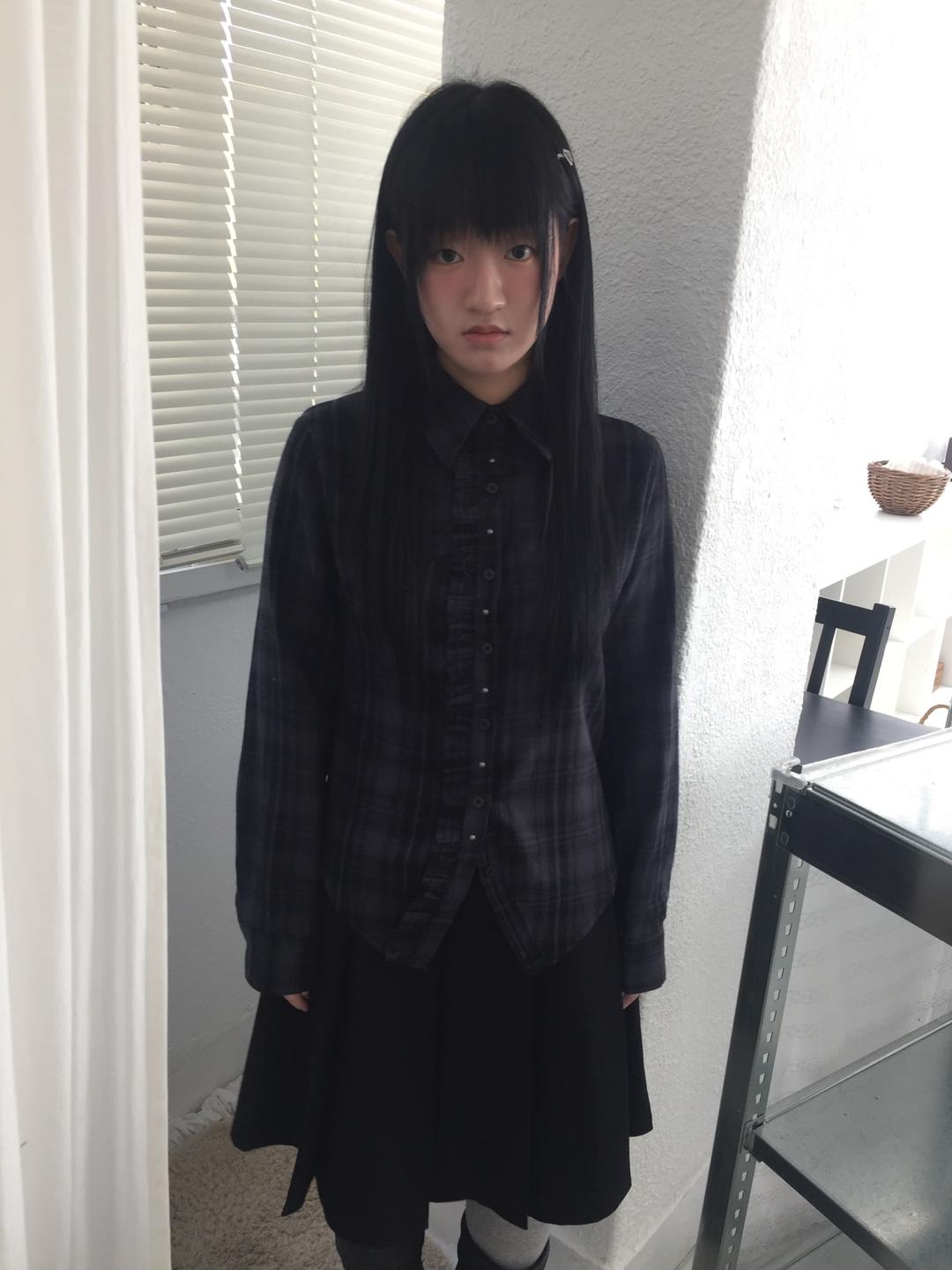 우온 check shirring stud shirt (2c)