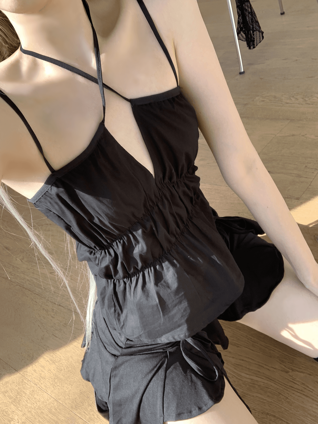 Kunichi Shirring Strap Top (black)