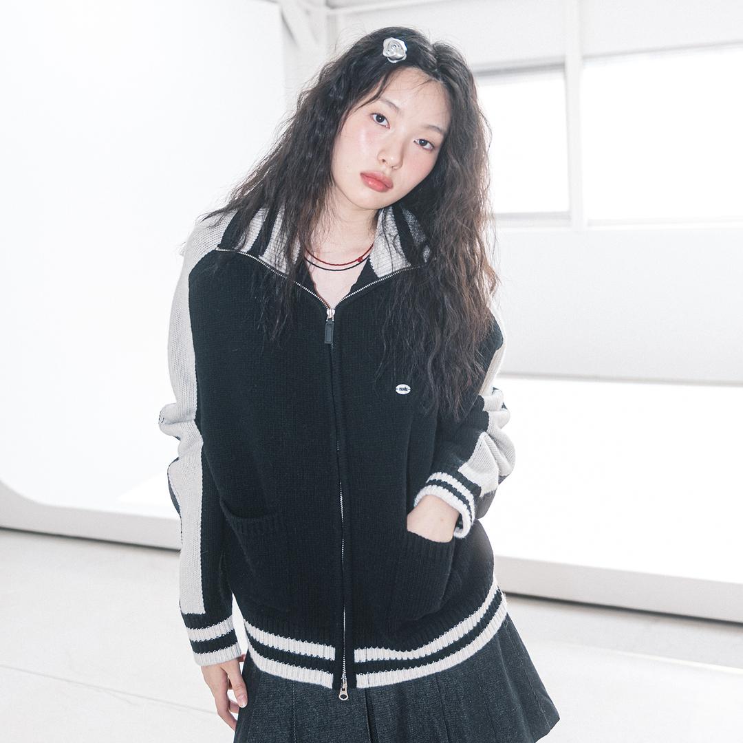 WOOL VARSITY KNIT ZIPUP JACKET(BLACK) 10월 4일 출고 예정
