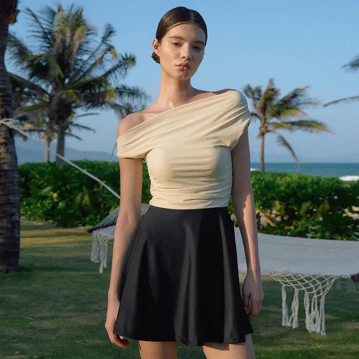 Unbalance Shirring Swimsuit[LMBDSW238]-Butter Black