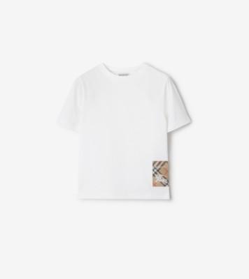 체크 라벨 코튼 티셔츠 (화이트) | 공식 Burberry®