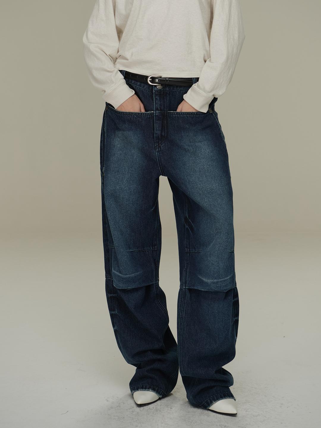 Knee Tuck Denim Pants (Dark Blue) / Dark Blue
