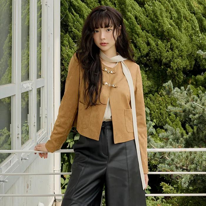 라운드넥 스웨이드 크롭 자켓 OL5XJ2050