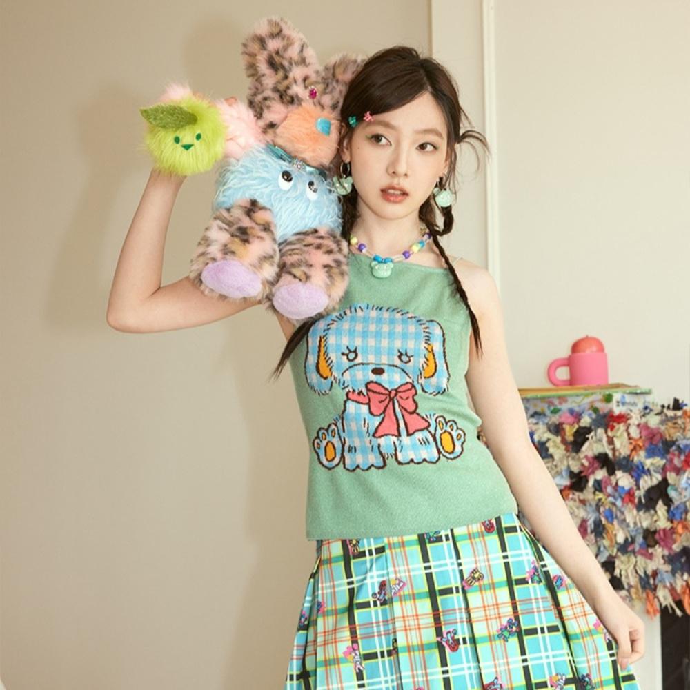 TNTNTUTU 강아지 민소매 니트나시 민트 여름 끈나시