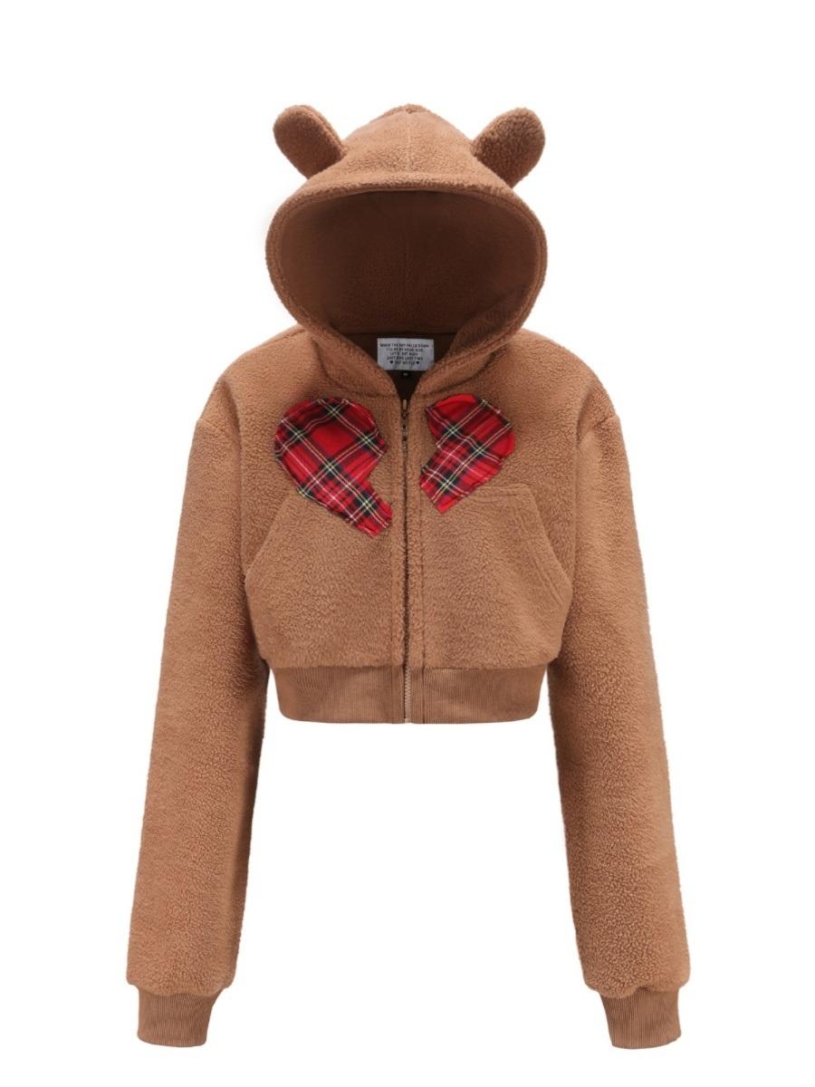 Eat me Plz 곰돌이 후드집업 잇미플리즈 베어 체크 하트 뽀글이 후디