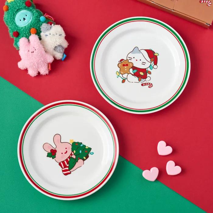 크리스마스 밀크캣 스크래빗 도자기 접시 D19CM 2P SET