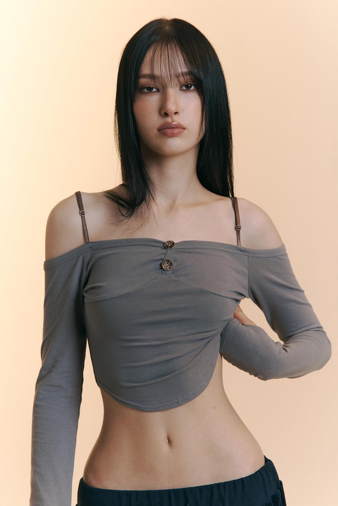 Dahlia Button Long Sleeve Top (Charcoal)