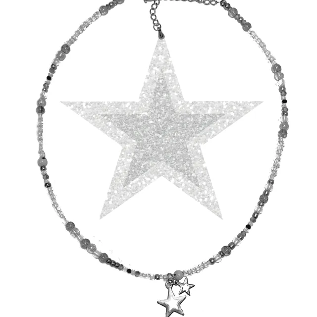 Sparkling silver star Beads Necklace / 실버 별 스타 비즈 목걸이 y2k 써지컬스틸 그레이