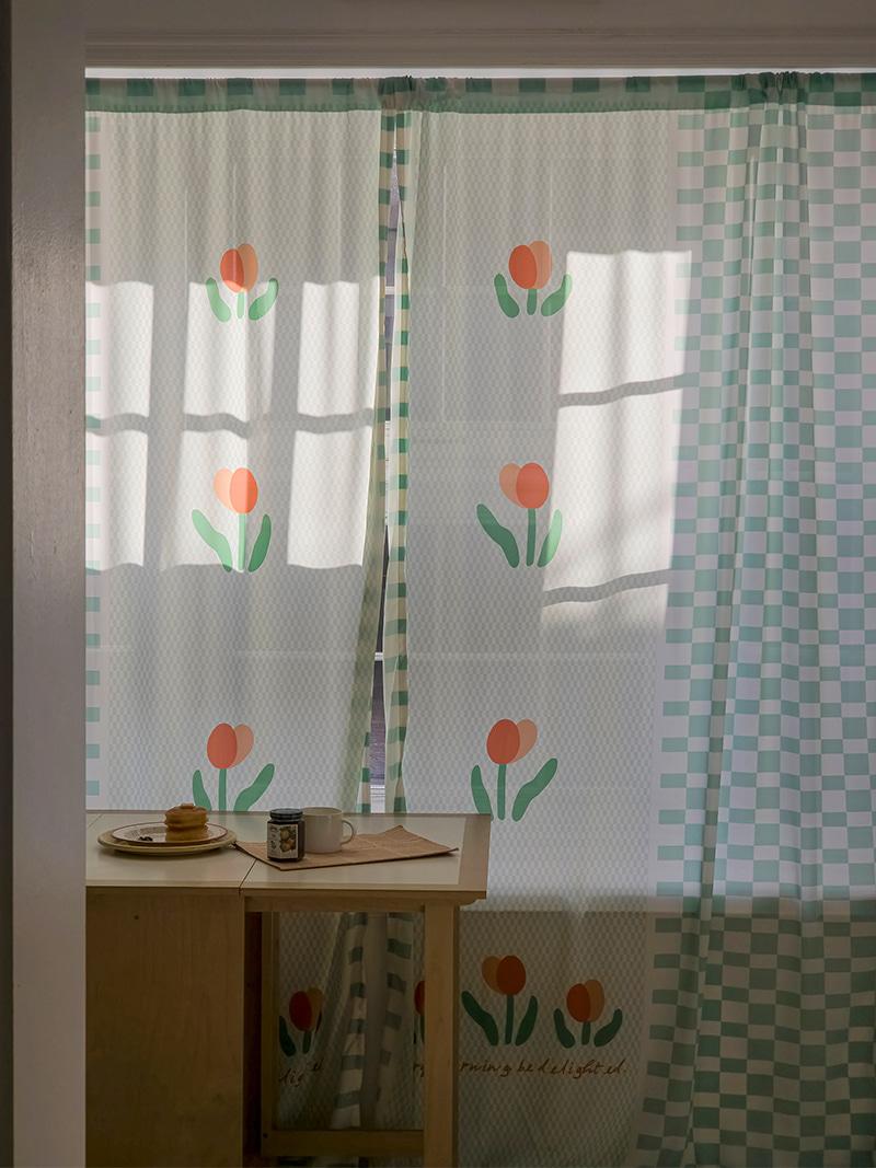모닝튤립 그린 쉬폰 커튼