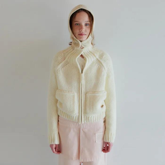 하이넥 레글런 니트 집업_Cream