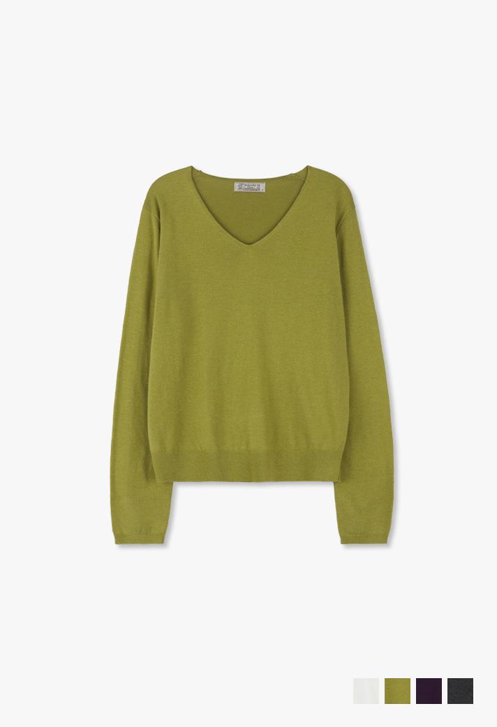 소프트 린 브이넥 니트_OLIVE(WC26KN13)