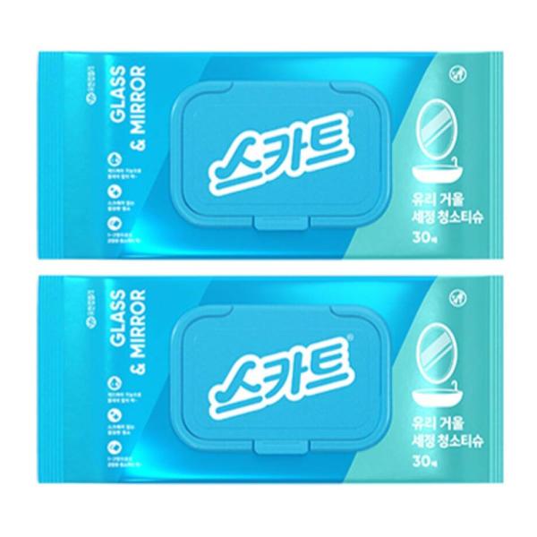 스카트 유리거울 세정티슈 캡형 30매 x 2개
