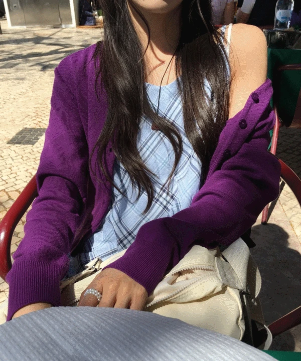 [💰갓성비/예쁜사진컬러🍇🎀] 레인보우 브이넥 기본핏 봄 니트 가디건 10 color 보라색/올리브