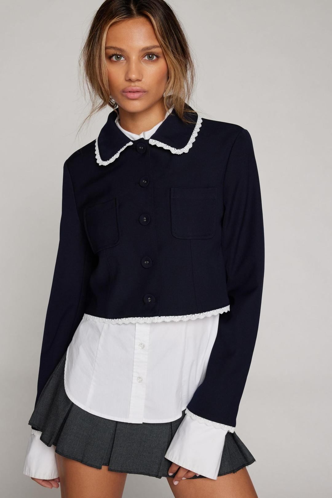 김치 블루 찰리 칼라 재킷