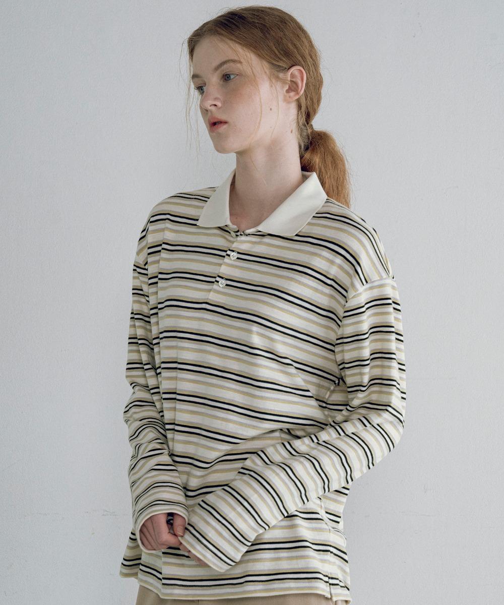 A3557 멀티 스트라이프 피케 롱 슬리브_Yellow