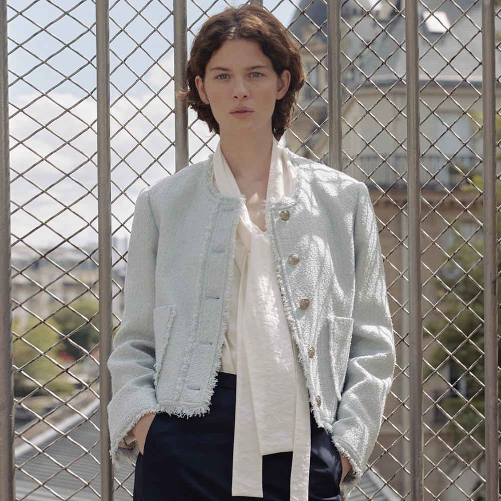 Fringe Collarless Tweed Jacket SW3SJ115-AM