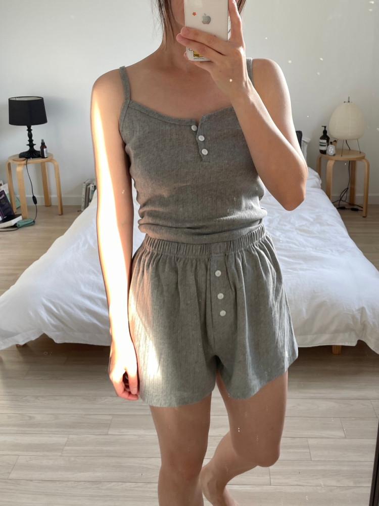 아일렛 코튼 민소매 나시 반바지 세트 여름 잠옷 홈웨어 (그레이 / 화이트 / 핑크)