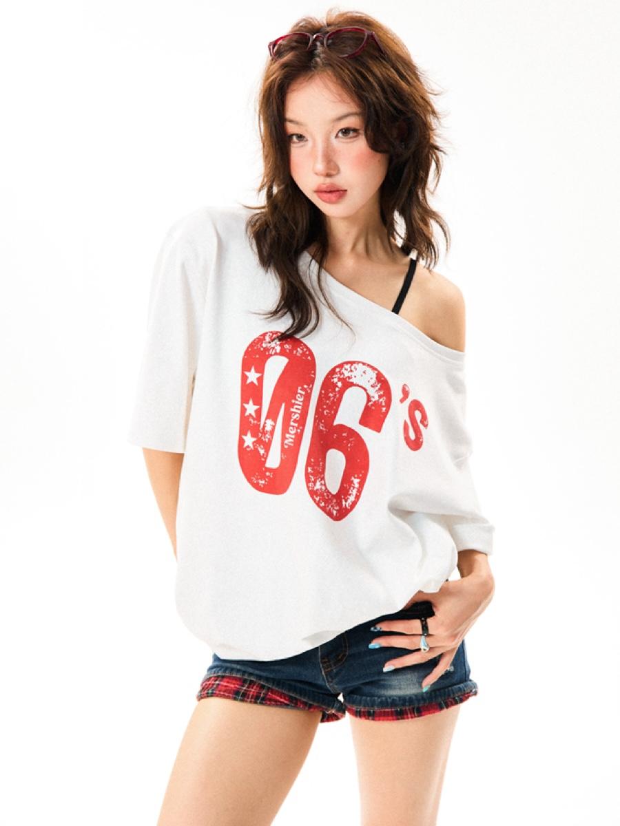 YOUNG STAGE 06's Digital Off-Shoulder T-shirt (2color)