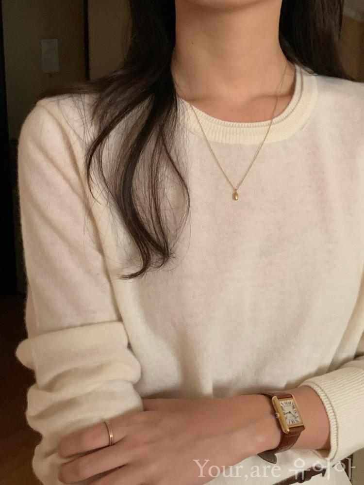 Moani 모아니 울캐시 더블립 라운드넥 니트 (4colors)