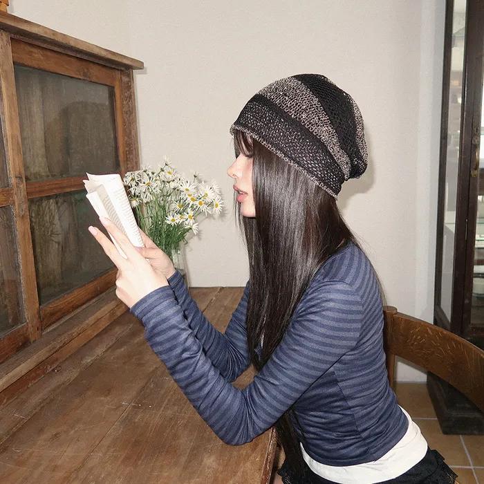 [3차 재입고] Stripe Sparkle Beanie -Black Beige