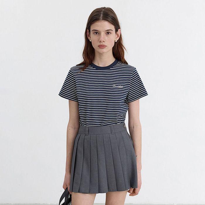 ESSENTIAL STRIPE LOGO T-SHIRT NAVY CREAM STRIPE_UDTS5B232N2