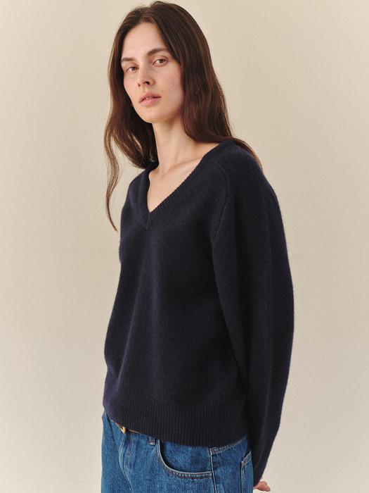 Wool V Neck Knit_Navy