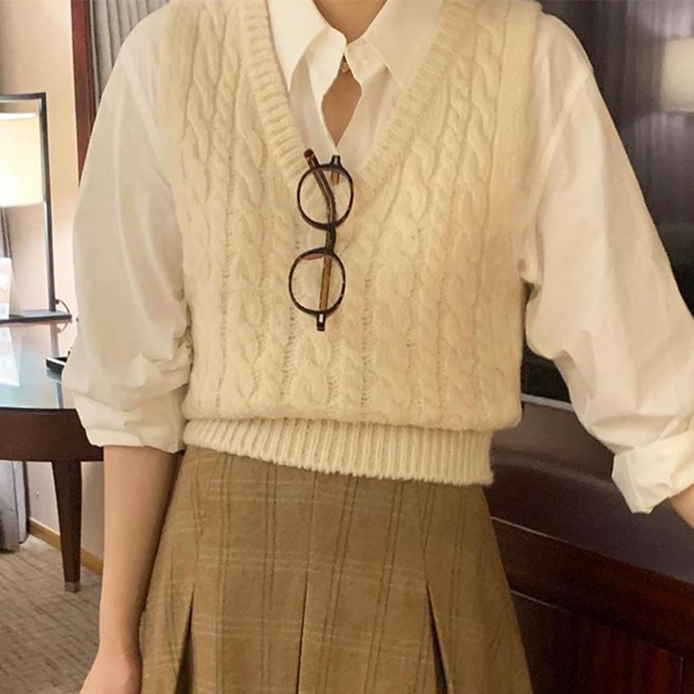 미엘 울 베스트 4col 울100 아이보리 베이지 블랙 차콜 니트 조끼