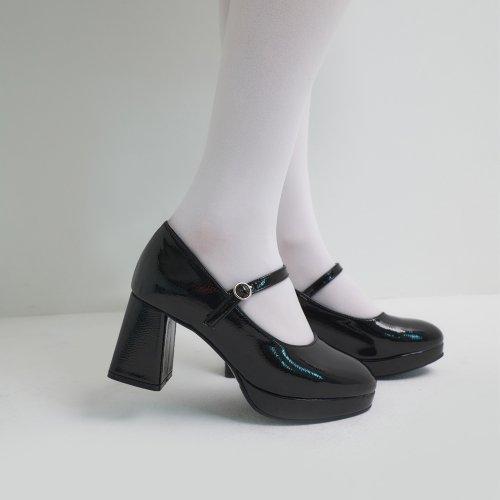 라운드 토 메리제인 블록 힐 펌프스 412211009 (7cm/3colors)