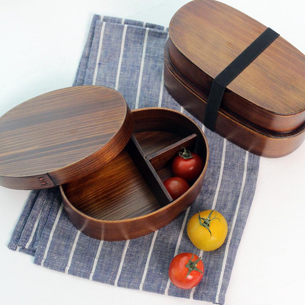 옻칠우드 도시락 찬합 일본 나무 타원도시락통 피크닉 (1단,2단)