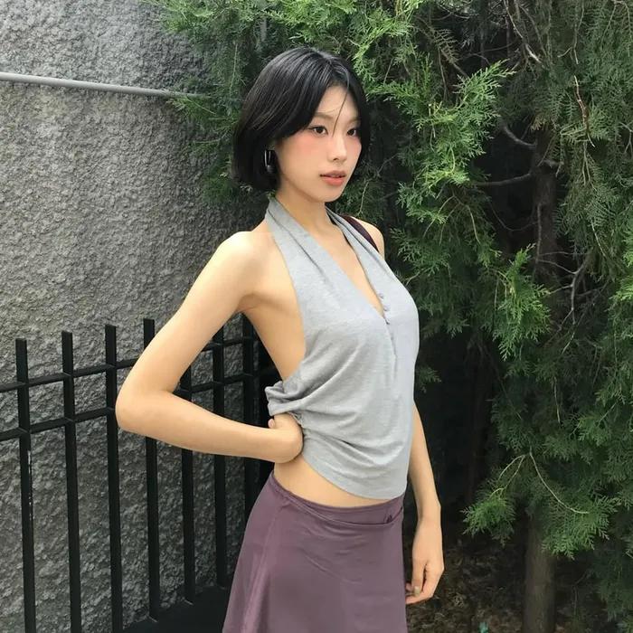 PWC BUTTON-UP JERSEY HALTER NECK TOP_8COLOR