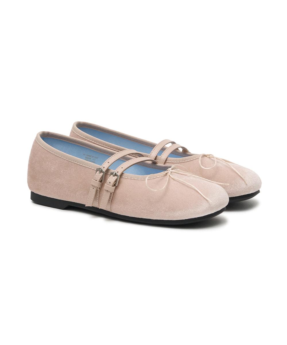 SQUARE TOE TWO STRAP MARYJANES(VELVET) - PINK
