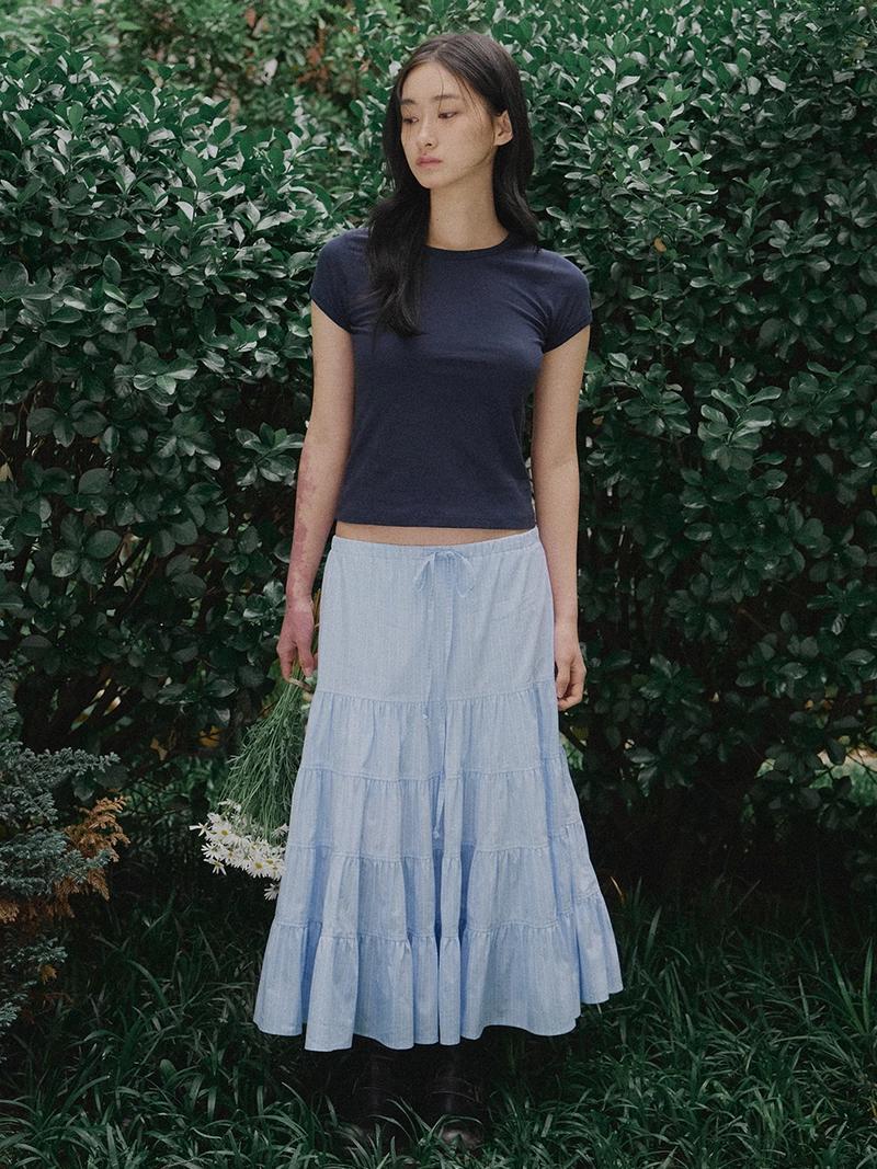 LEEZIE - Shirred Long Tiered Skirt_SB