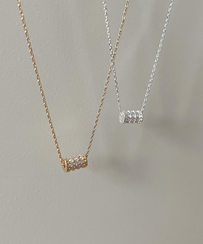 925실버 14K frit 라운드 원통 은 목걸이 (2 color)