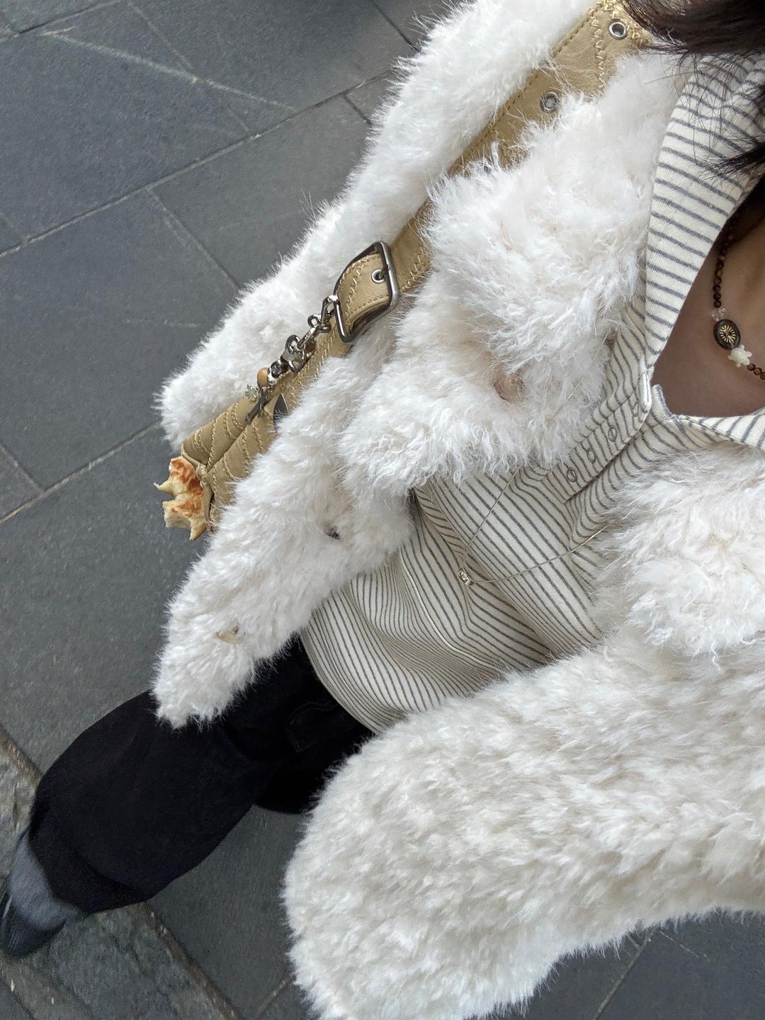 램스울 아이보리 퍼 자켓