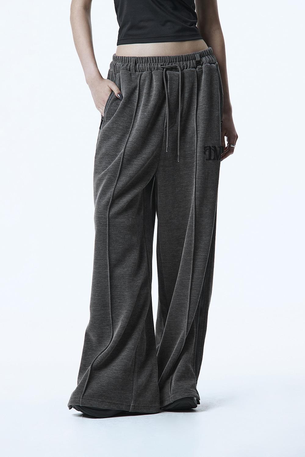 Velour Slit Zipper Set-up Pants [ Charcoal ]